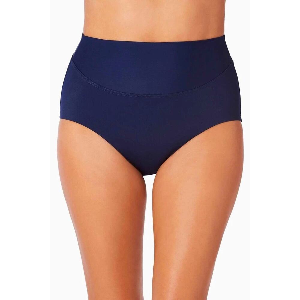 Amoressa Martini Navy High Waist Bikini Bottom sz 10 Tummy Control Heritage Swim